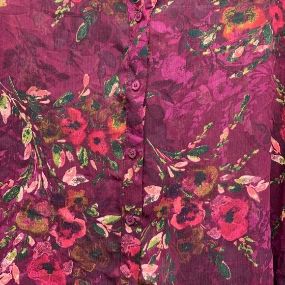 KUT from the Kloth Floral Sheer Button Up Blouse w/ Bell Sleeves Size XL - Picture 6 of 6